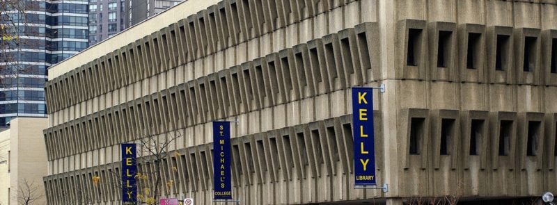 Image depicts the front of Kelly Library