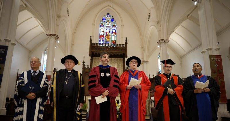 Image depicts David Sylvester being installed as President of the University of St.Michael's College