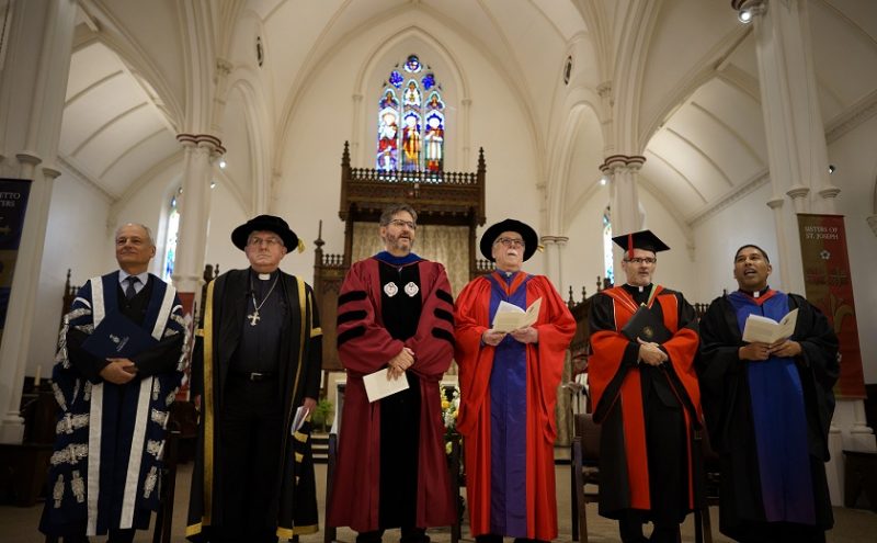 Image depicts David Sylvester being installed as President of the University of St.Michael's College