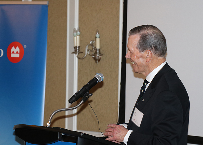 Dr. Tony Comper, 6T6, welcomes guests to the 18th annual donor appreciation reception at First Canadian Place.