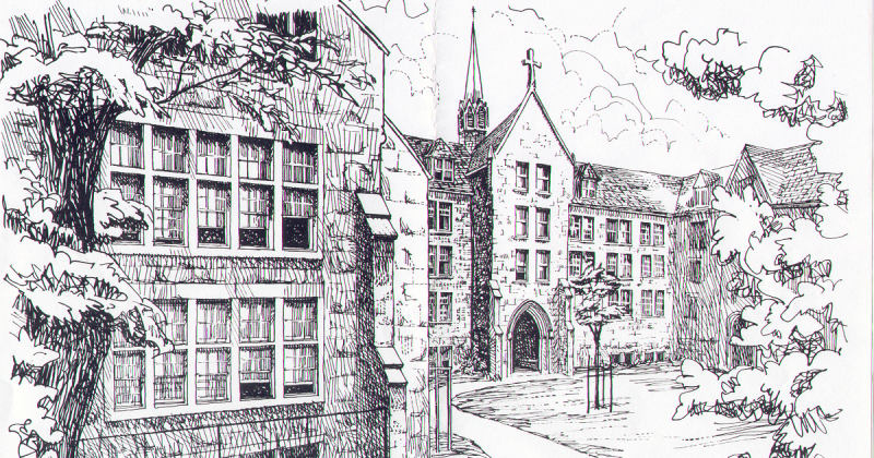 Image depicts a hand drawn photo of the Teefy, Fisher and More houses