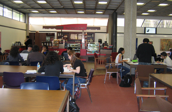 Image depicts the inside of Kelly Cafe located in the Kelly Library