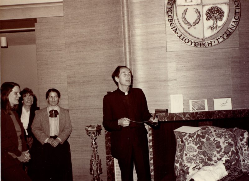 Fr. Leonard Boyle speaks in Charbonnel Lounge at St. Michael's before heading to Rome in 1984. 