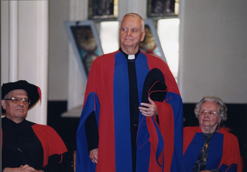 Fr. Owen Lee, CSB, received an honorary doctorate at a Faculty of Theology convocation in 1999. 