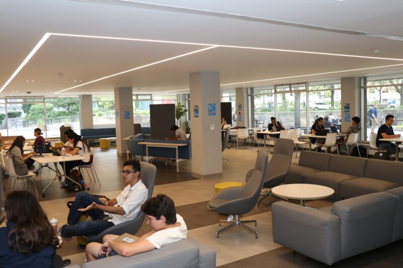 Students congregate in the COOP, one of the newly revitalized spaces in Brennan Hall. 