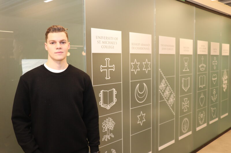 St. Michael's student athlete Kyle Potts poses for a photo in Brennan Hall at St. Mike's. 