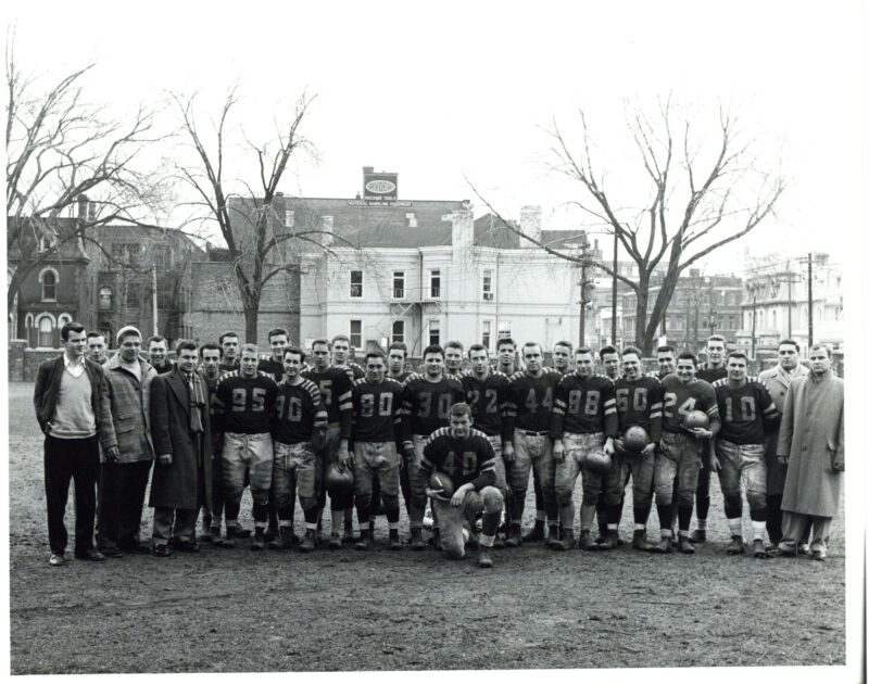 A football team poses for a photo in this image from the St. Michael's college archive. 