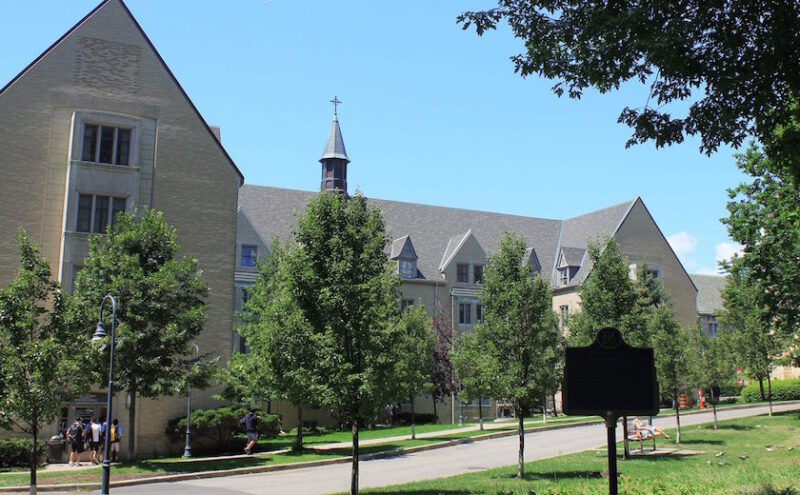 Image depicts the eastern exterior of Sorbara Hall, a residence hall at St. Michael's. 