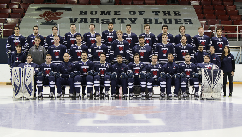 Image decpicts a posed photos of the 2019-2020 Varsity Men's Ice hockey team