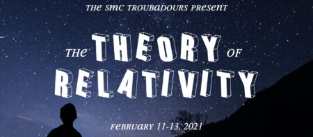 Text: "The SMC Troubadours present The Theory of Relativity February 11–13, 2021"