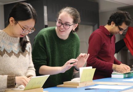 St. Mike's Students in a book-binding class for Book and Media Studies