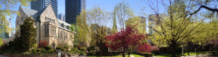 St. Michael's College Campus: View of Brennan Hall and Elmsley Lane in the spring