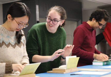 St. Mike's Students in a book-binding class for Book and Media Studies