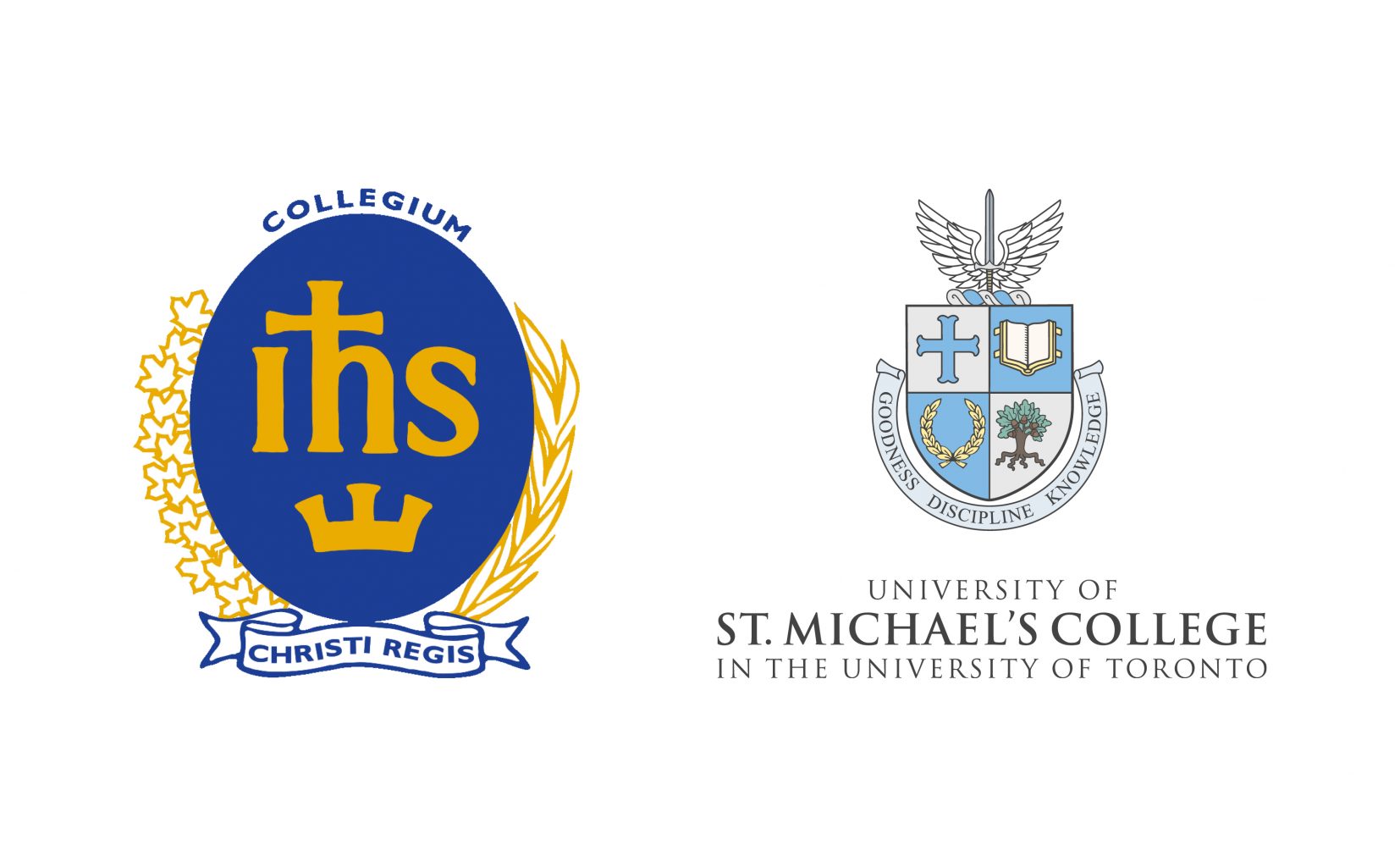 The logos of Regis College and the University of St. Michael's College 