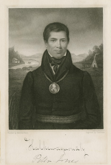 A portrait of historical leader of the Mississaugas Sacred Feathers 