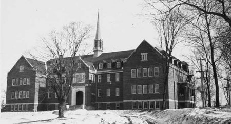 The front of the Shingwauk Indian Residential School in winter