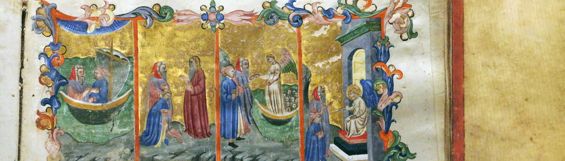 Firenze, commedia di dante, codice miniato da simone camaldolese e aiuti, purgatorio canto I, 1398, tempi 1, c. 32r, 02