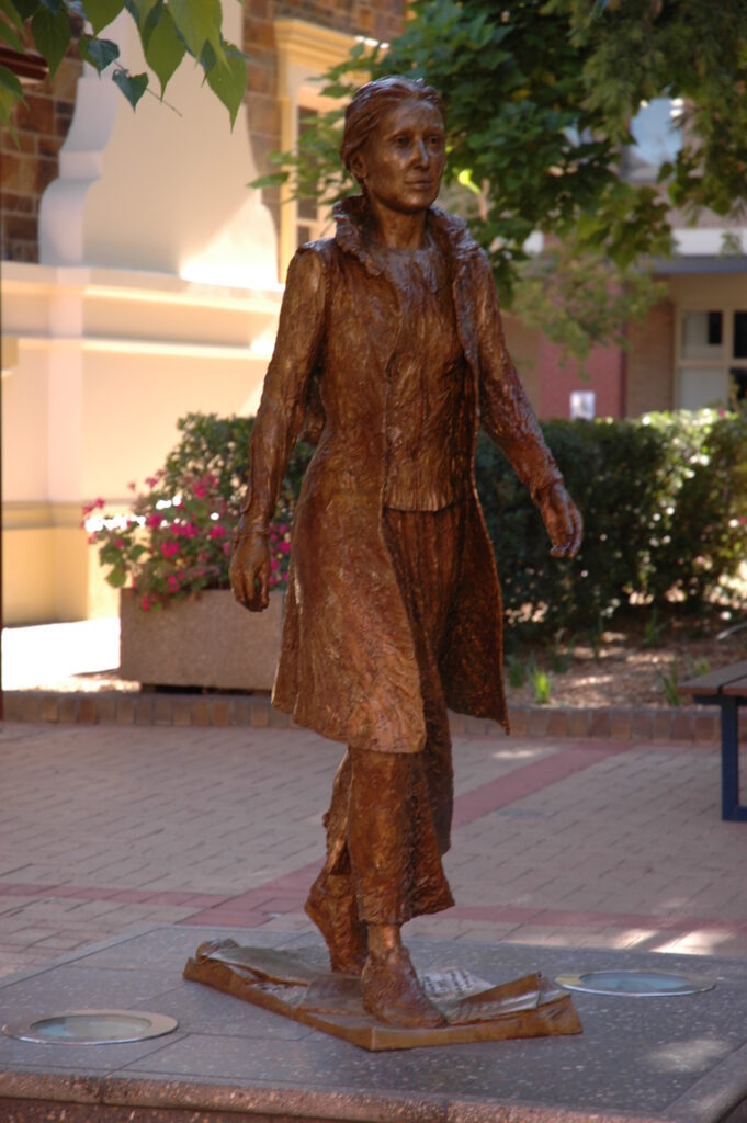 Photo of a metal sculpture of Mary Ward.