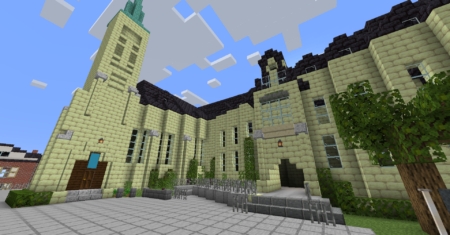 Minecraft depiction of St. Basil's church and Odette Hall