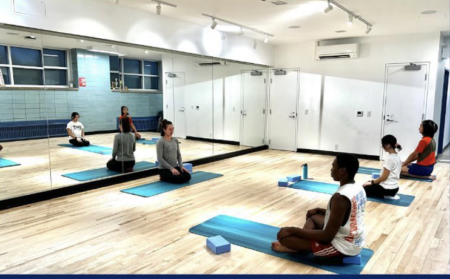A yoga class in the St. Mike's wellness studio.