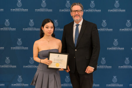 Rose Sheinin award winner Julia Kim and St. Mike's President David Sylvester