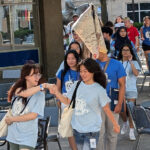 Students marching with their orientation group