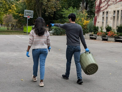 Students head out in groups to clean up different areas of the campus