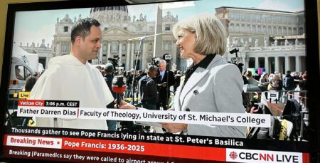 Fr. Dias appears on CBC covering the funeral of Pope Francis