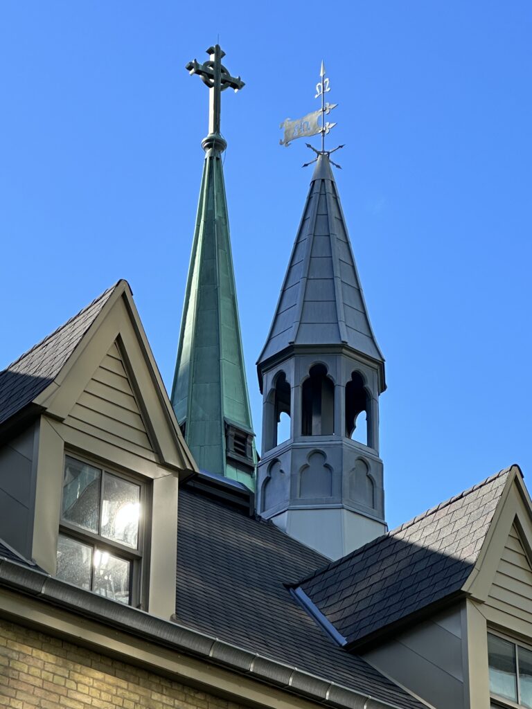 The spires of Odette Hall and St. Basil's Church at St. Michael's campus.