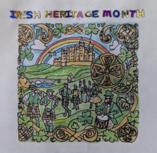 · A piece of art with a Celtic symbol in the middle was submitted by Diya Bhatti, a Grade 6 student from the Africentric Alternative School in Toronto. Diya won the Elementary School Honourable Mention.