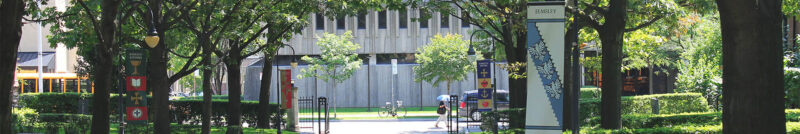 Image depicts Elmsley place looking at Kelly Library